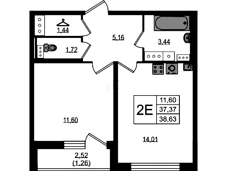 1-комнатная квартира 38.63 м², 14/19 эт., ЖК «Master Place»